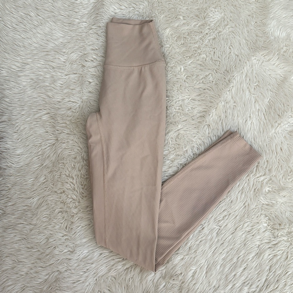 Crop Shop Boutique Ribbed High-Waist Leggings in Nude Beige